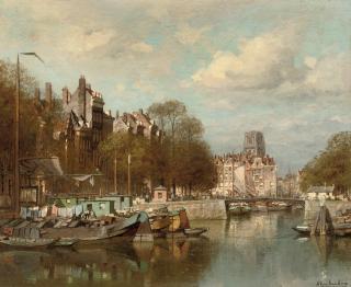 Johannes Christiaan Karel Klinkenberg - De Leuvenhaven with the Laurenskerk beyond, Rotterdam