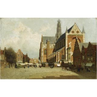 Johannes Christiaan Karel Klinkenberg - Dutch A Market By The St Bavo Church, Haarlem