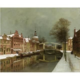 Johannes Christiaan Karel Klinkenberg - Dutch a Wintry Townview, Leiden