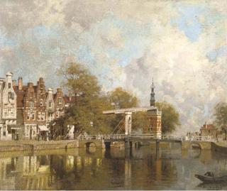 Johannes Christiaan Karel Klinkenberg - The canal Verdronkenoord with the Accijnstoren, Alkmaar