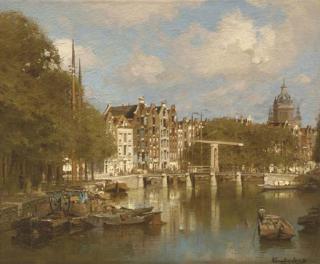 Johannes Christiaan Karel Klinkenberg - The Waals Eilandsgracht with the St. Nicolaas church beyond, Amsterdam