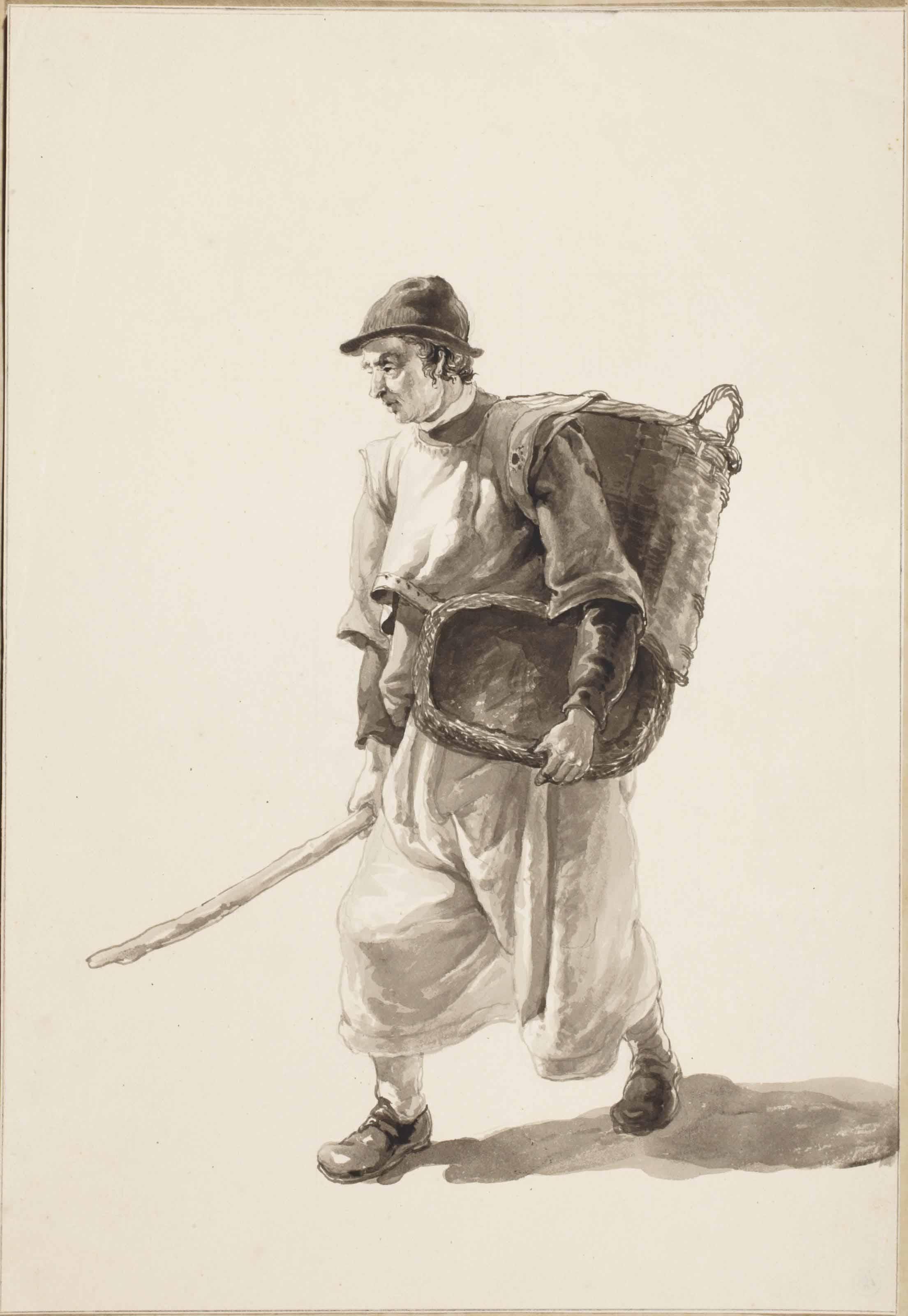 Johannes Christiaan Schotel - A Fisherman Carrying Two Baskets