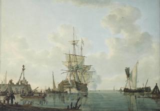 Johannes Christiaan Schotel - A Man-o\'-War lying at anchor