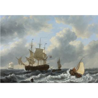 Johannes Christiaan Schotel - A Threemast And Other Vessels In An Estuary