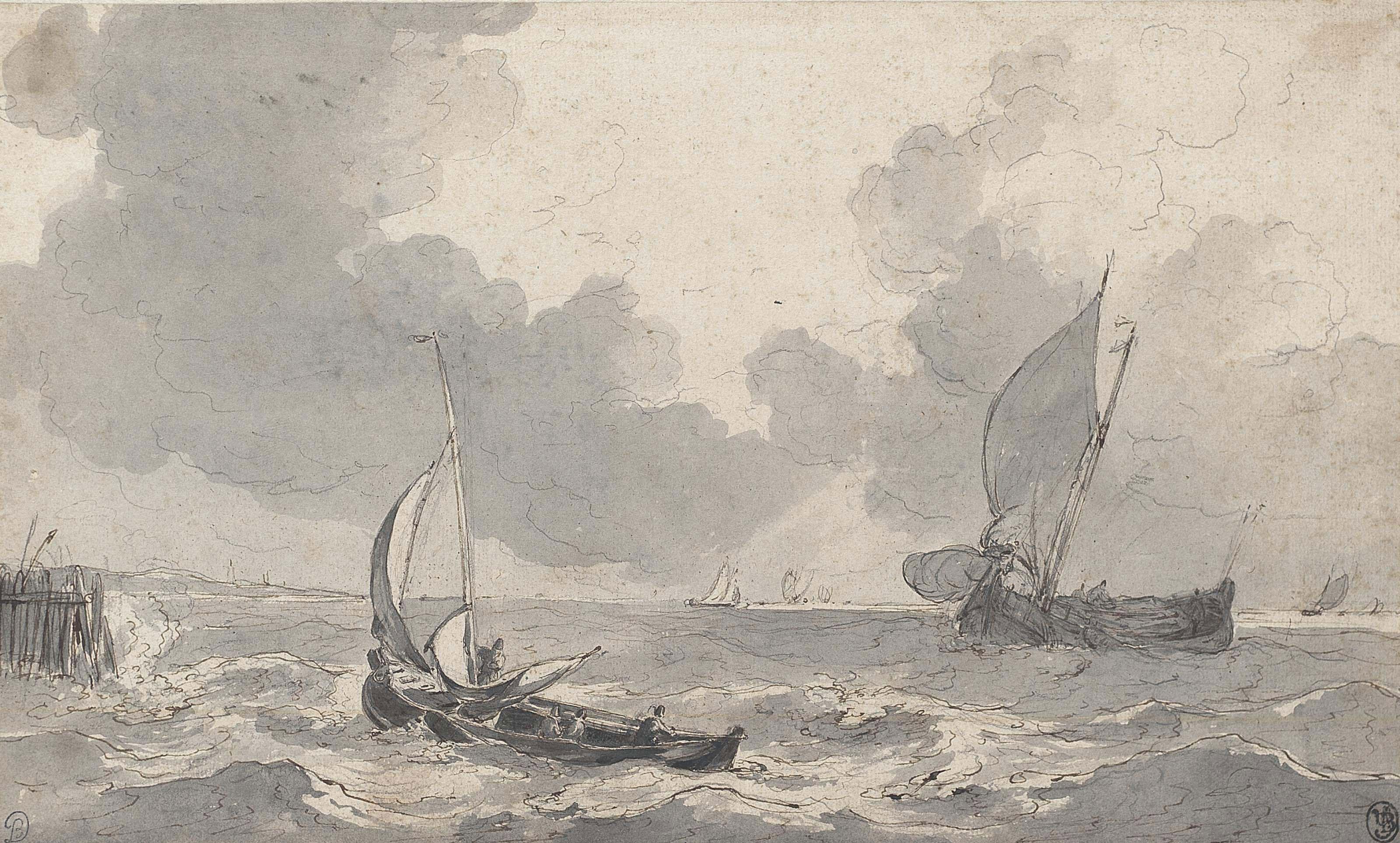 Johannes Christiaan Schotel - Fishing boats in a rough sea