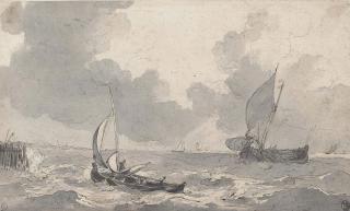 Johannes Christiaan Schotel - Fishing boats in a rough sea