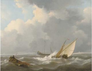 Johannes Christiaan Schotel - Shipping in a brisk wind