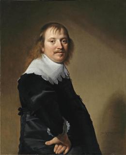 Johannes Cornelisz. Verspronck - Portrait of a gentleman, half-length, in a black costume with a white collar and cuffs