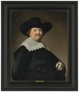 Johannes Cornelisz. Verspronck - Portrait of a Gentleman, half-length, wearing a black costume with a white lace collar and a black hat