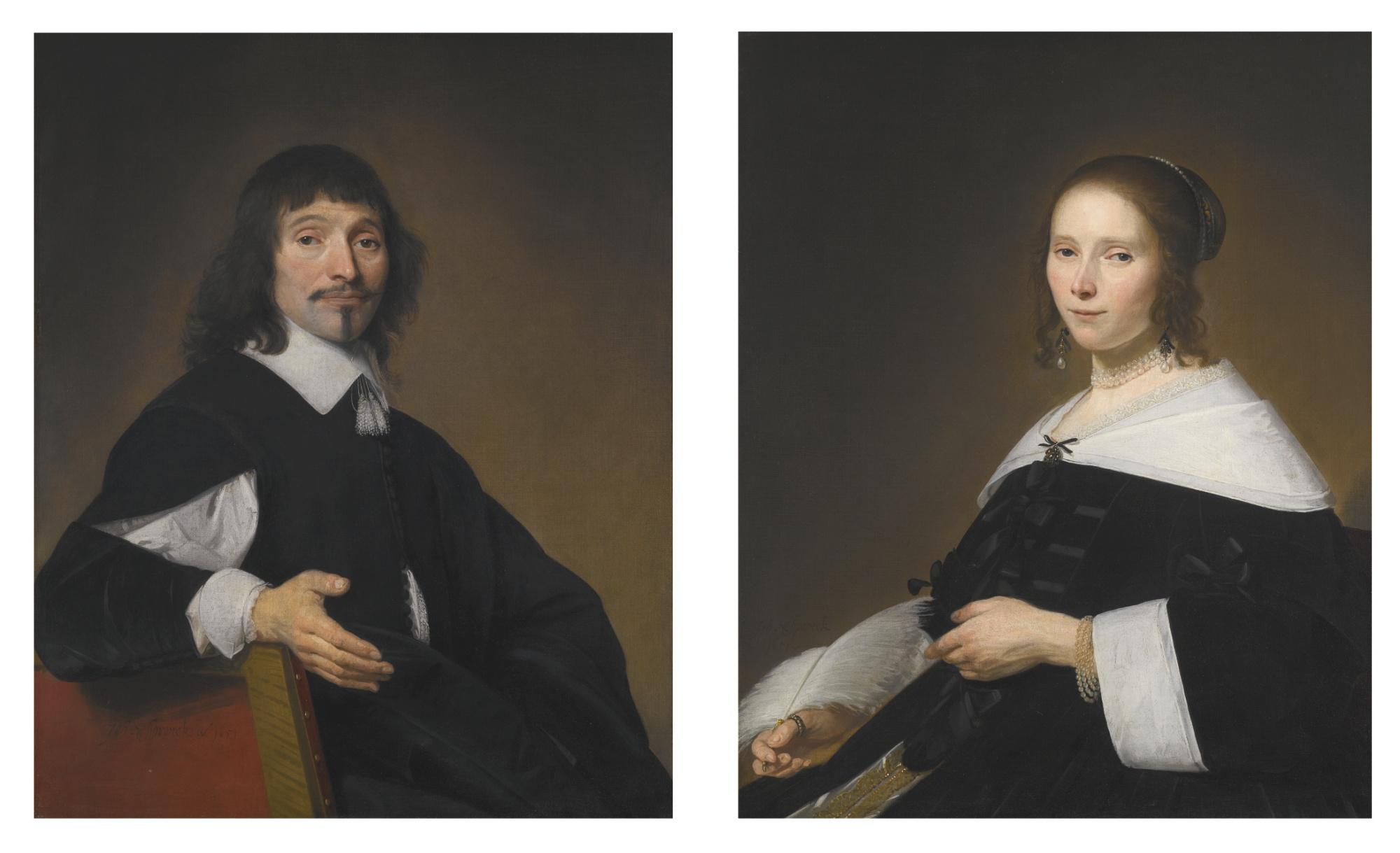Johannes Cornelisz. Verspronck - Portrait Of François Dermout, Seated; Portrait Of His Wife Cornelia Hammius, Seated, With A Quill In Her Hand