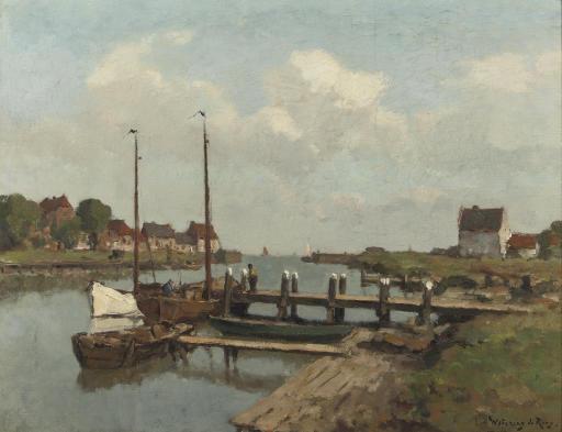 Johannes Embrosius Wetering de Rooij - Haven Medemblik: moored vessels near Medemblik