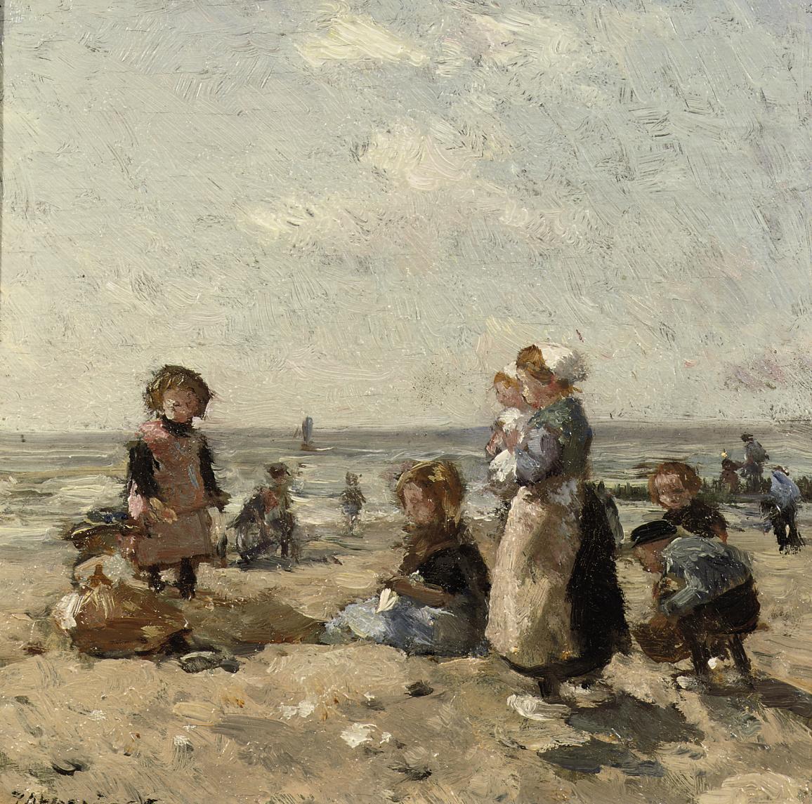 Johannes Evert Hendrik Akkeringa - Children on the Beach at Scheveningen