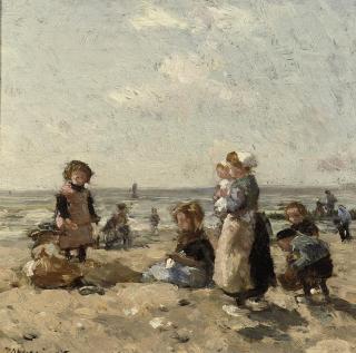 Johannes Evert Hendrik Akkeringa - Children on the Beach at Scheveningen