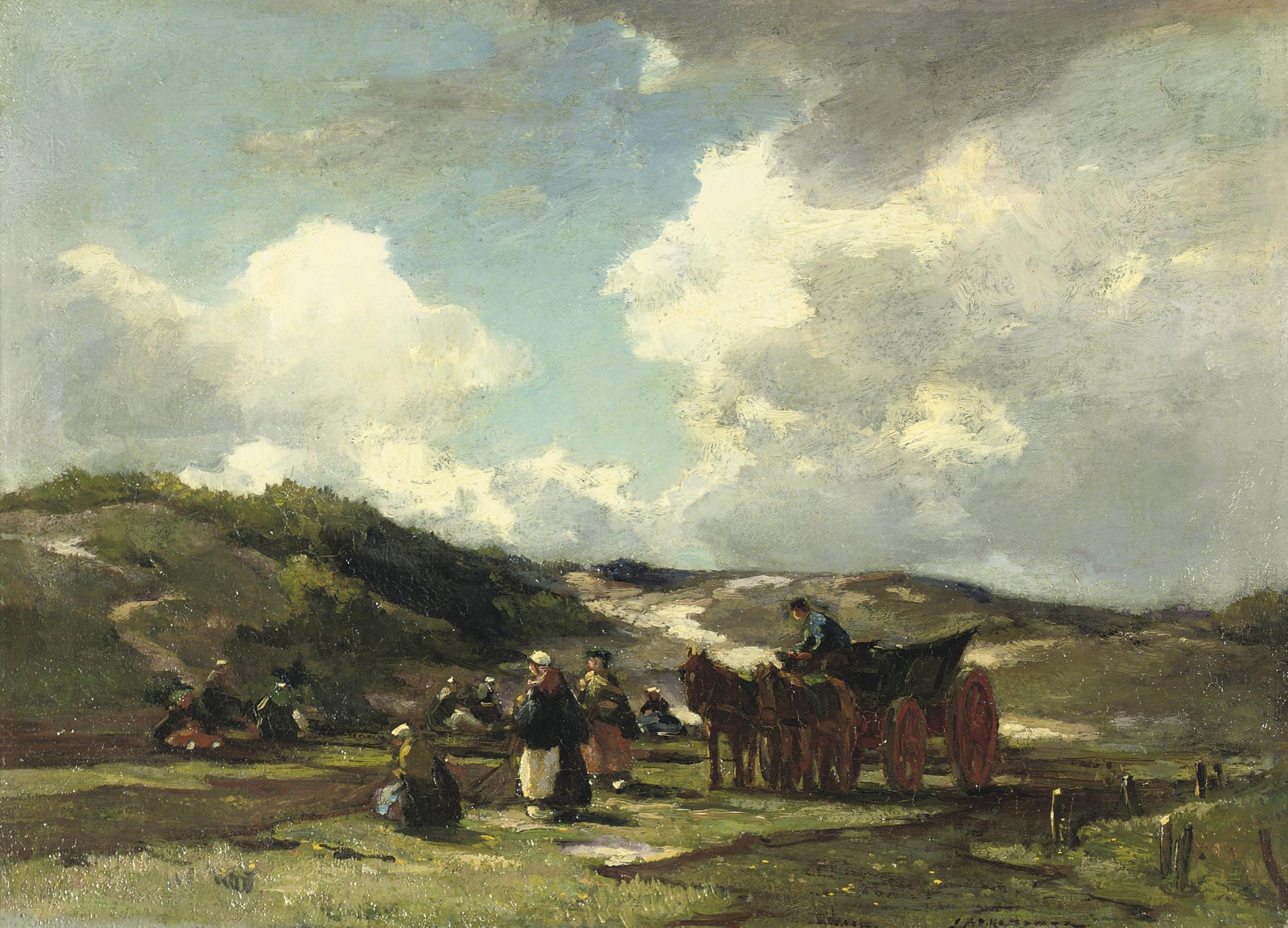 Johannes Evert Hendrik Akkeringa - Mending Fishing-Nets In The Dunes of Scheveningen