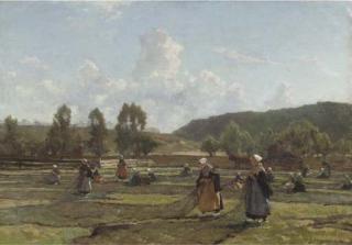 Johannes Evert Hendrik Akkeringa - Mending fishing nets in the dunes, Scheveningen
