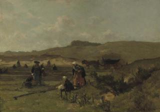 Johannes Evert Hendrik Akkeringa - Mending the nets in the dunes of Scheveningen