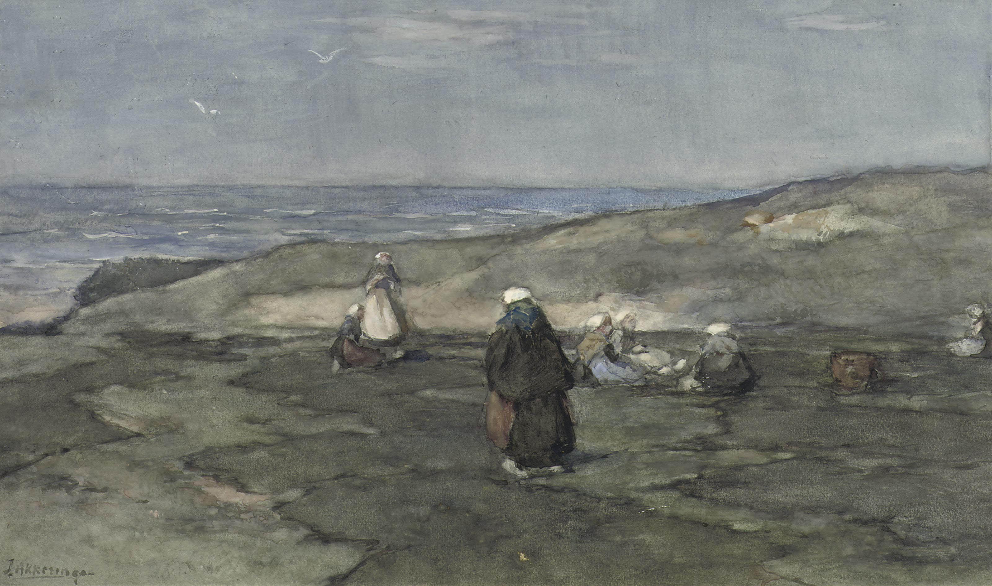 Johannes Evert Hendrik Akkeringa - Mending the nets in the dunes