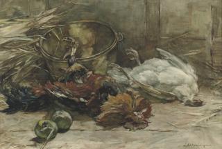 Johannes Evert Hendrik Akkeringa - Still life with poultry and apples