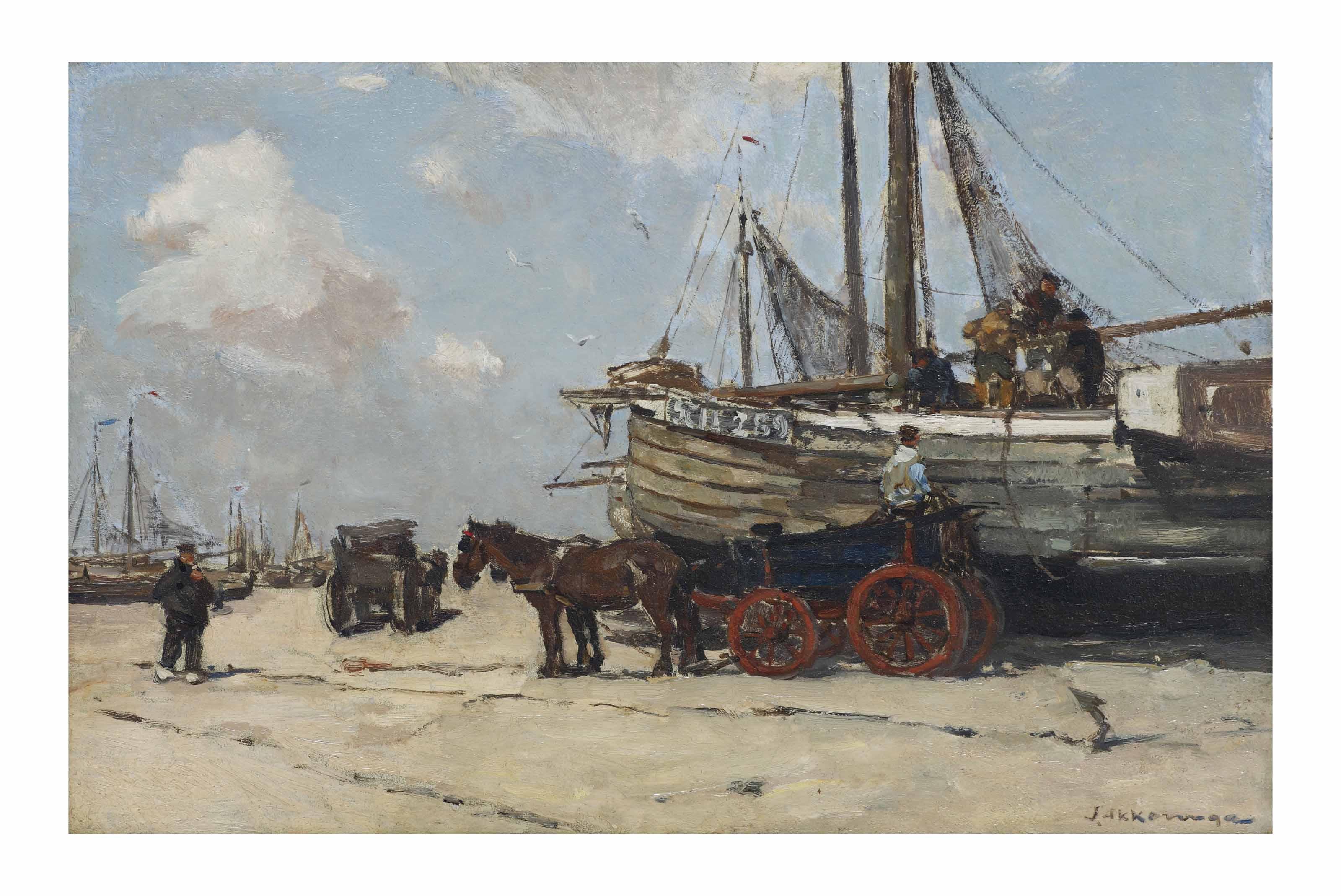 Johannes Evert Hendrik Akkeringa - Unloading the Bomschuit on the Scheveningen beach