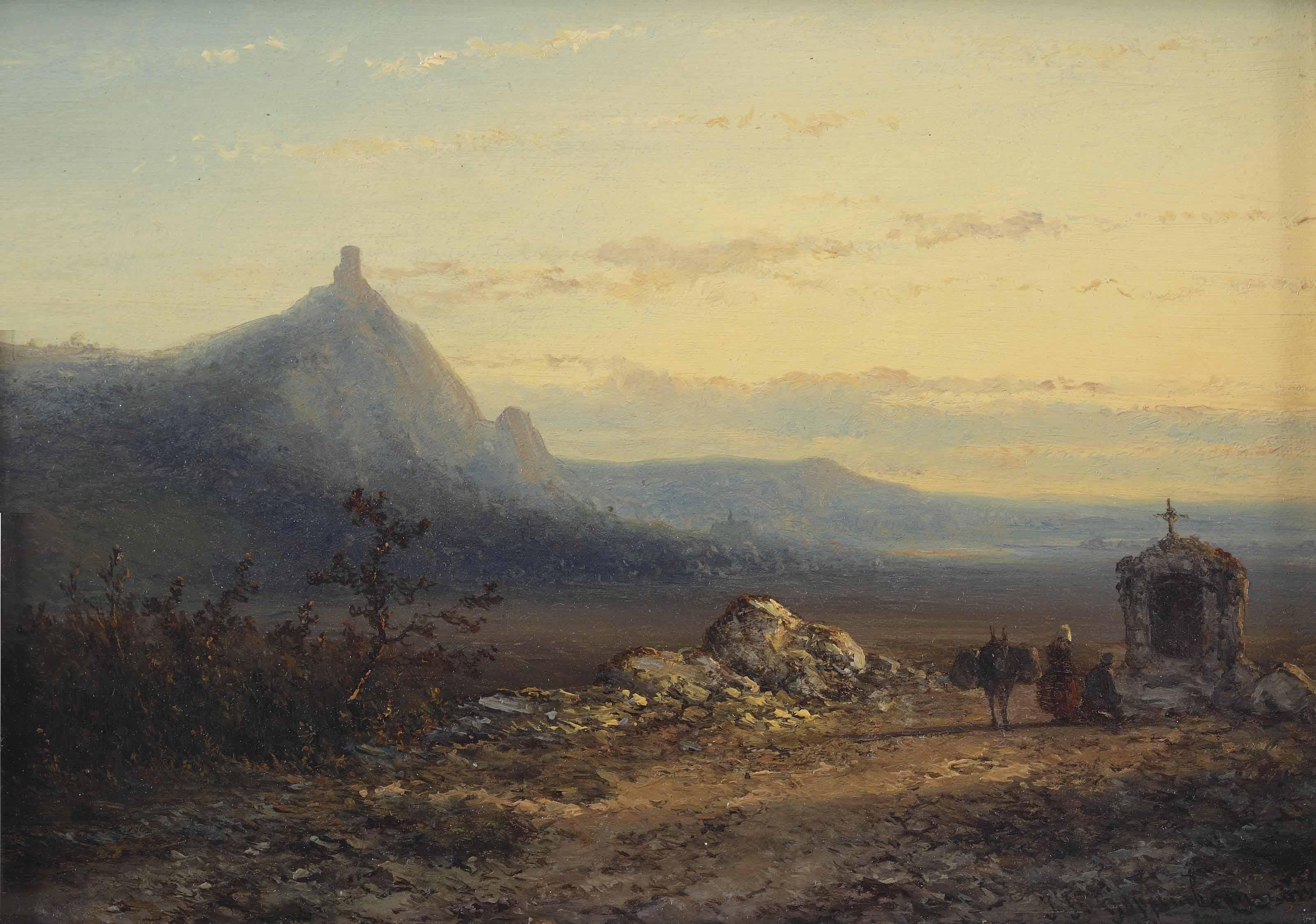 Johannes Franciscus Hoppenbrouwers - Pilgrims near a little chapel