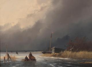 Johannes Franciscus Hoppenbrouwers - Skaters on a Frozen Pond
