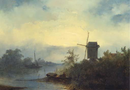 Johannes Franciscus Hoppenbrouwers - Smoking eels on a river in moonlight