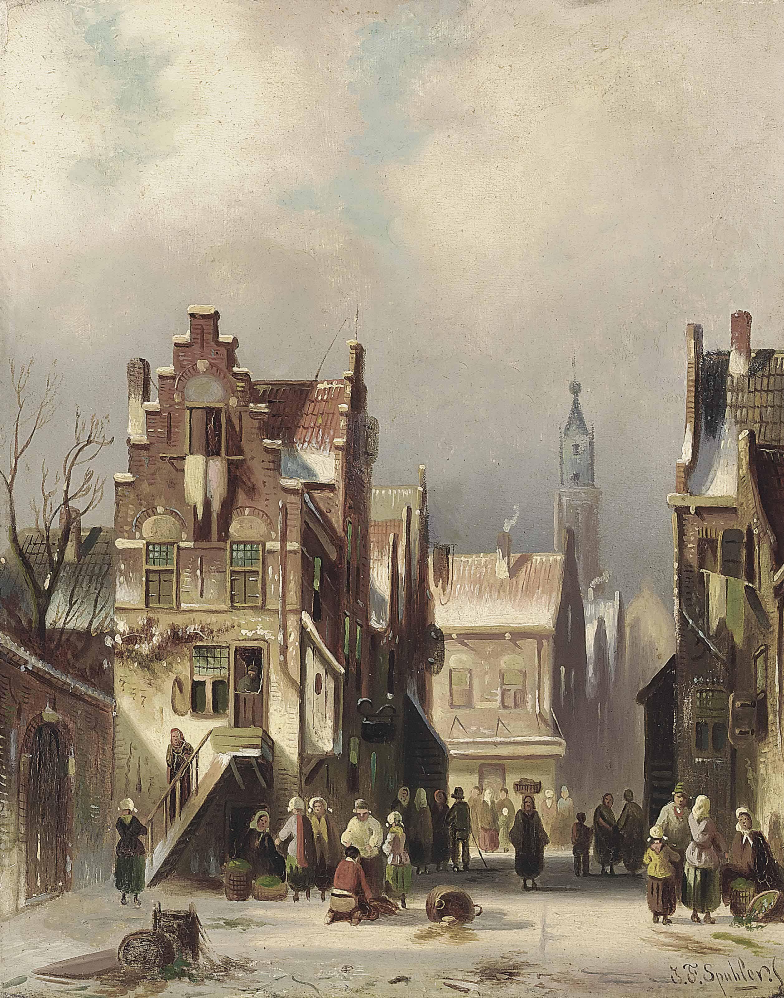 Johannes Franciscus Spohler - A busy street in Amsterdam