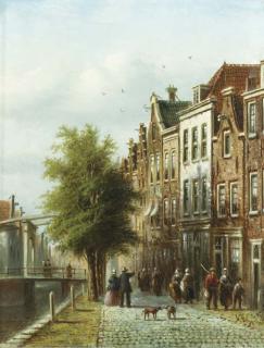 Johannes Franciscus Spohler - A town view with elegant figures