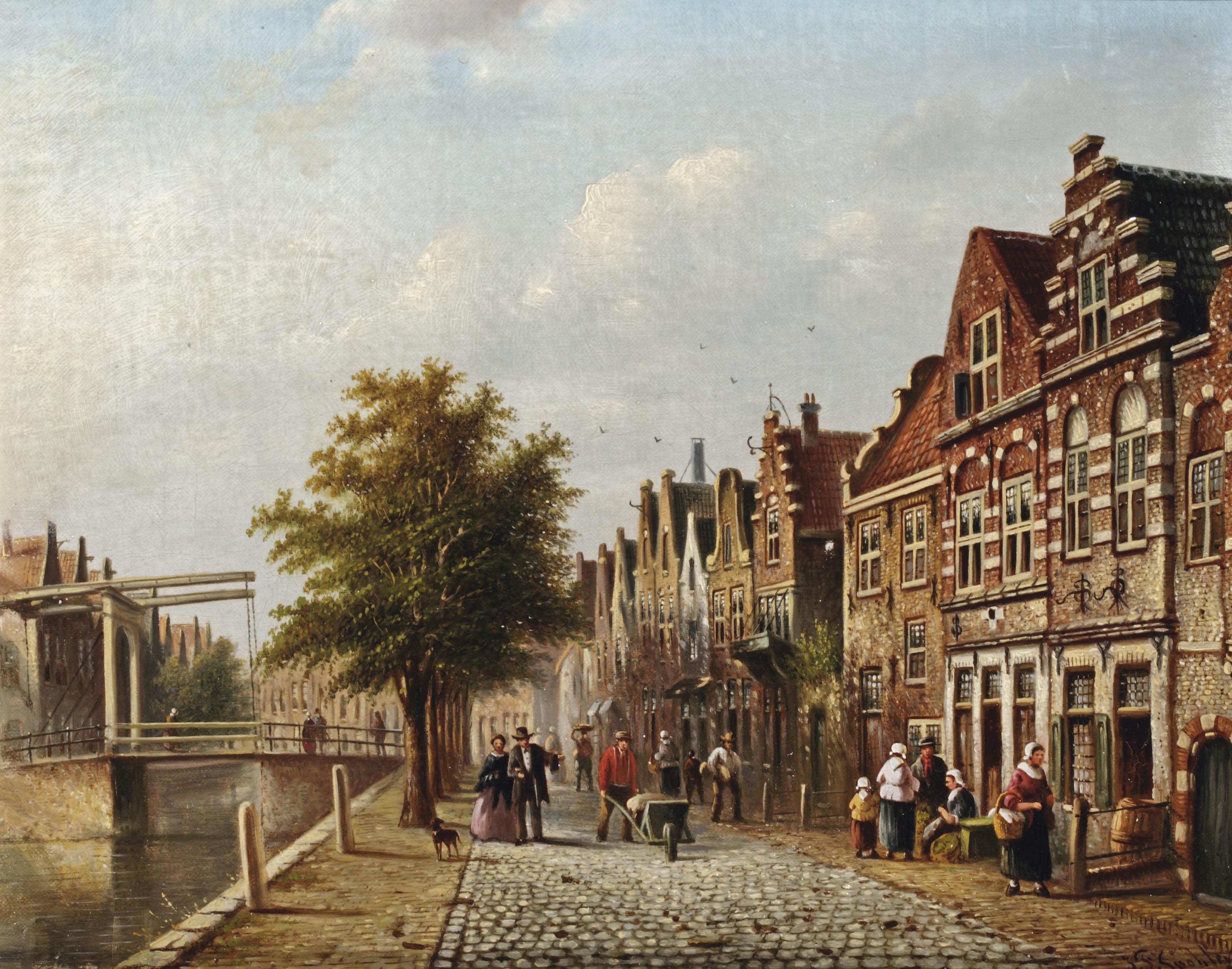 Johannes Franciscus Spohler - A view of a Dutch town during summer