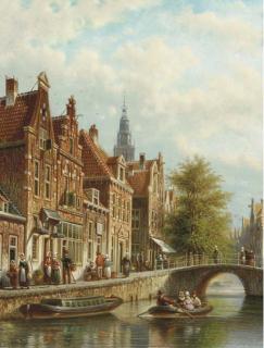 Johannes Franciscus Spohler - An Amsterdam canal with the Westertoren beyond