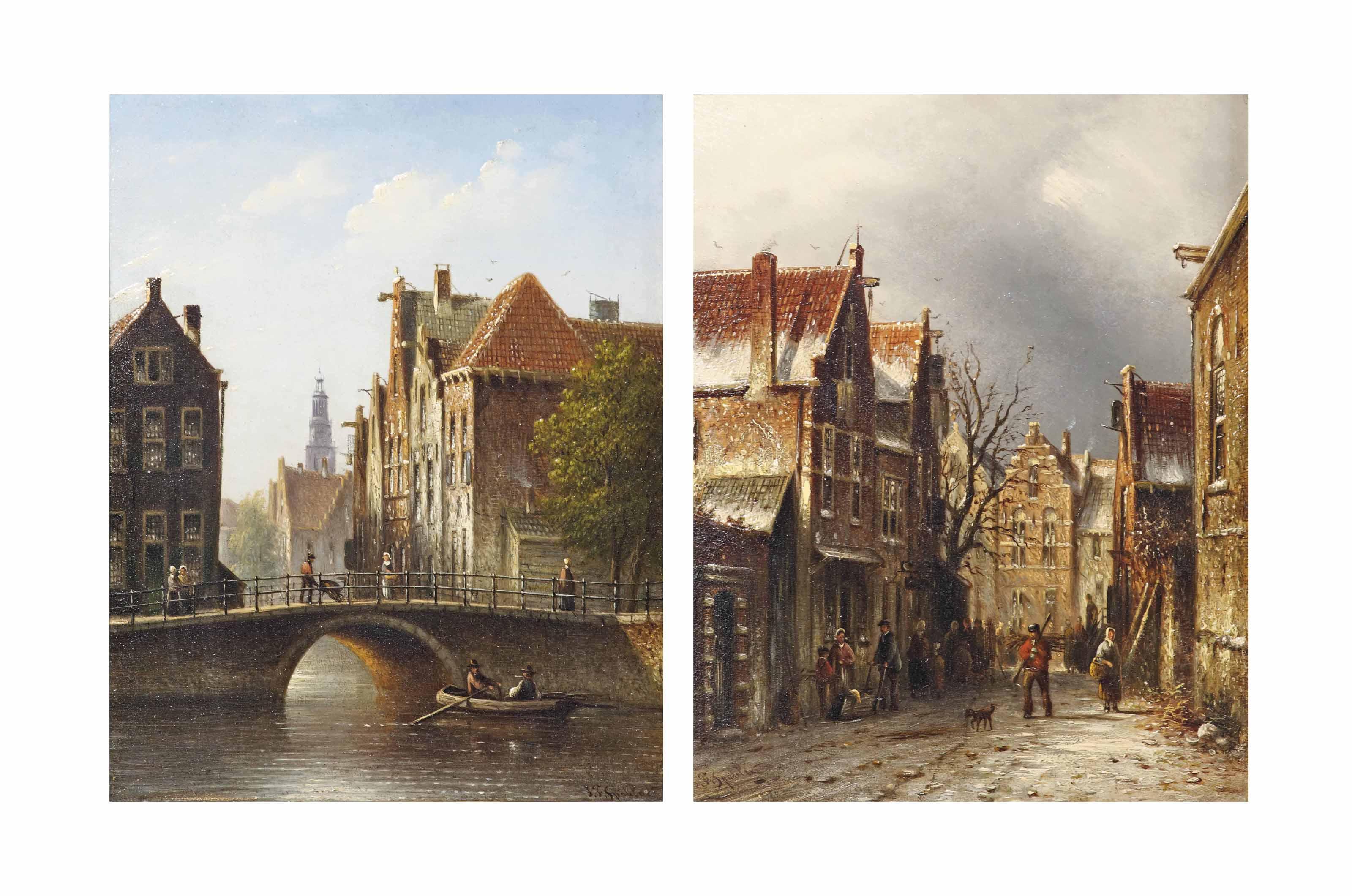 Johannes Franciscus Spohler - Canal Rokin, Amsterdam; And A View Of Harlem