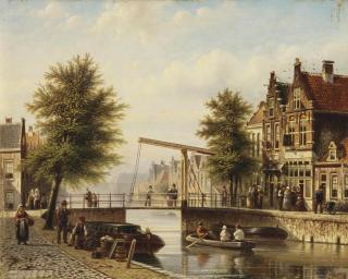 Johannes Franciscus Spohler - Daily activities along a Dutch canal in summer
