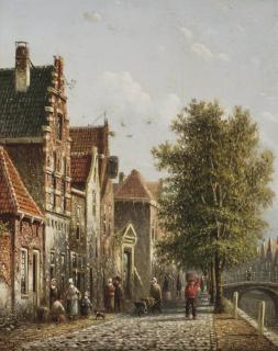 Johannes Franciscus Spohler - Daily activities in a sunlit street