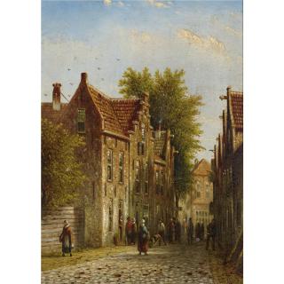 Johannes Franciscus Spohler - Daily Life In A Dutch Town: A Pair Of Paintings