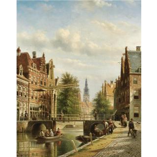 Johannes Franciscus Spohler - Dutch a View Of Amsterdam, The Zuiderkerk In The Distance