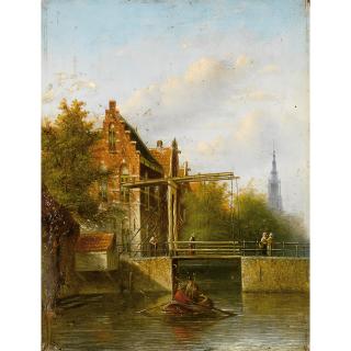 Johannes Franciscus Spohler - Figures On A Canal, Amsterdam 