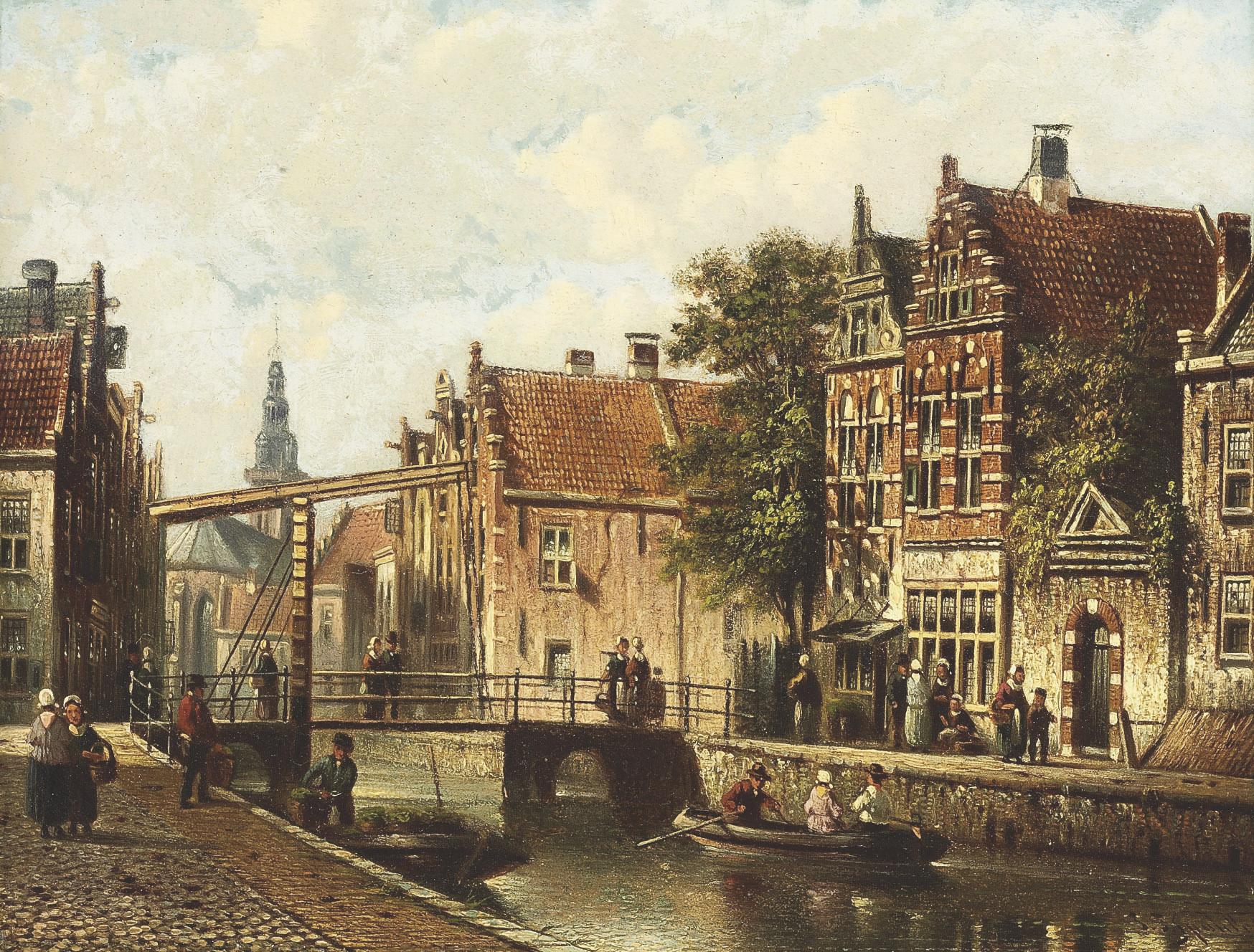 Johannes Franciscus Spohler - Figures on the banks of a canal