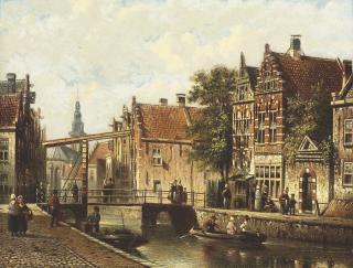 Johannes Franciscus Spohler - Figures on the banks of a canal