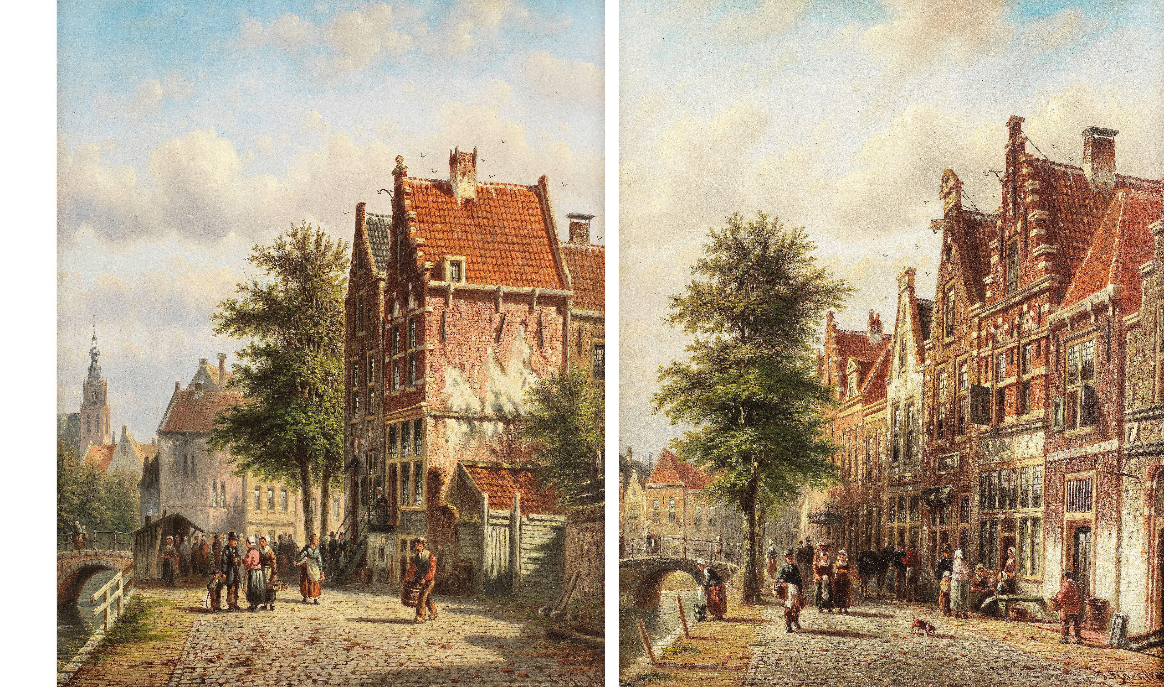 Johannes Franciscus Spohler - On the canal each 26.2 x 21.4cm (10 1/4 x 8 1/2in). (2)