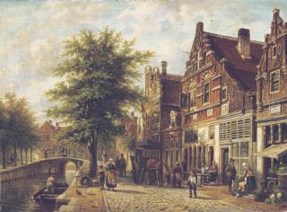 Johannes Franciscus Spohler - The Havendijk in the Dutch village of Enkhuizen