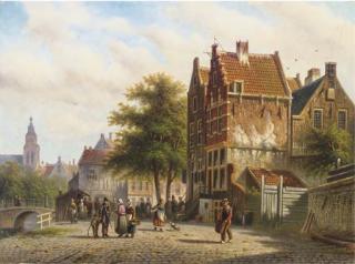 Johannes Franciscus Spohler - Townsfolk on a sunlit street