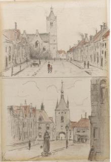 Johannes Frederik Hulk Jun. - A sketchbook containing circa ten sheets with topographical drawings of amongst others Utrecht, Vreeswijk, Schoonhoven, Lekkerkerk, Volkerak, Hansweert, Antwerpen, Vianen