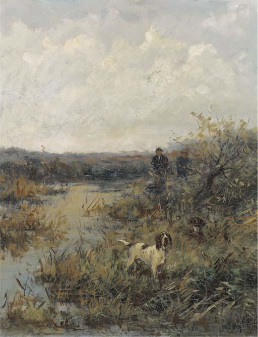 Johannes Frederik Hulk Jun. - Sportsmen with their pointers at a pond