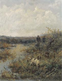 Johannes Frederik Hulk Jun. - Sportsmen with their pointers at a pond