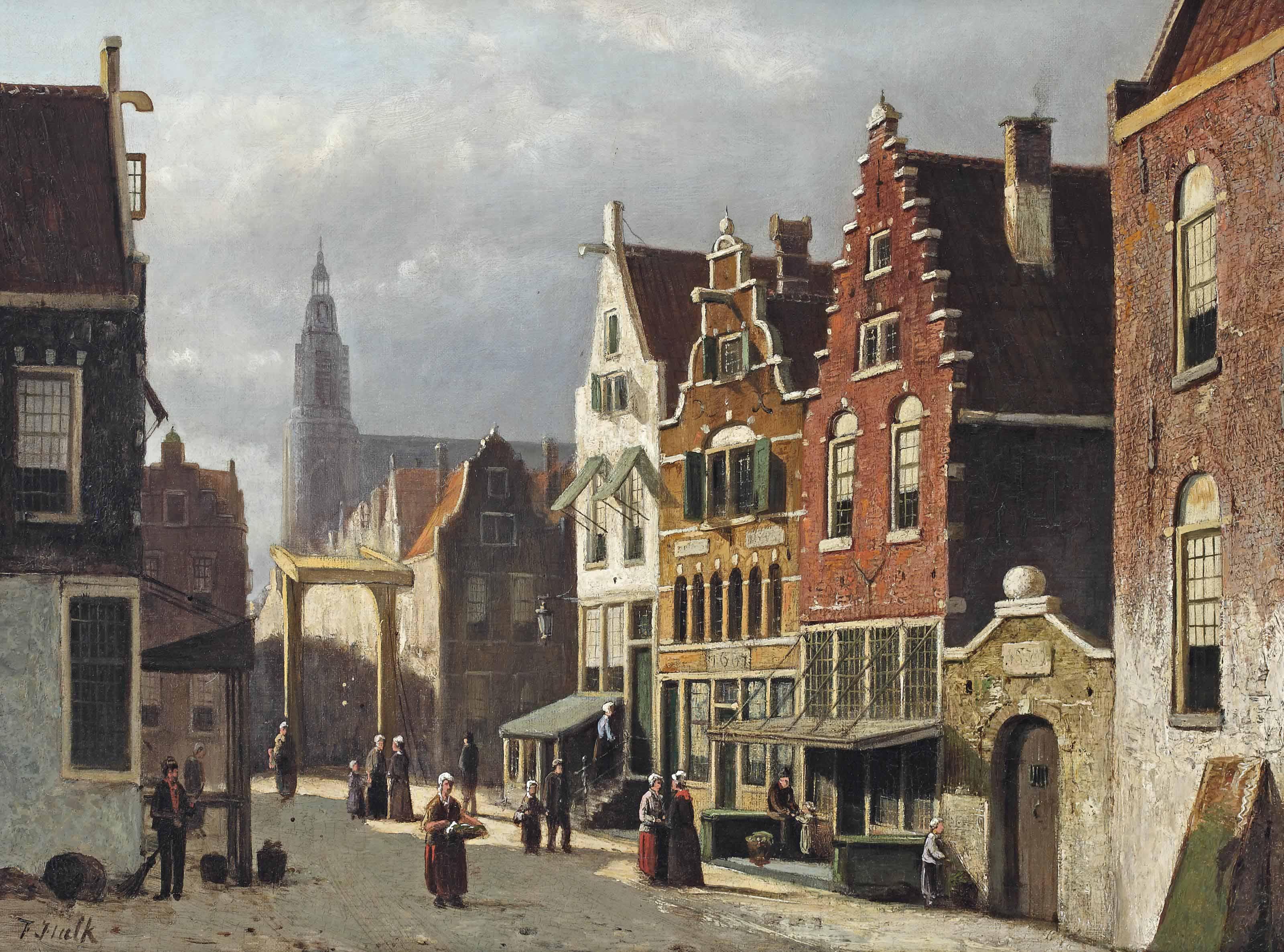 Johannes Frederik Hulk Sen. - A sunlit street in a Dutch town