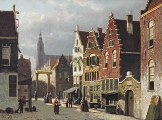Johannes Frederik Hulk Sen. - A sunlit street in a Dutch town