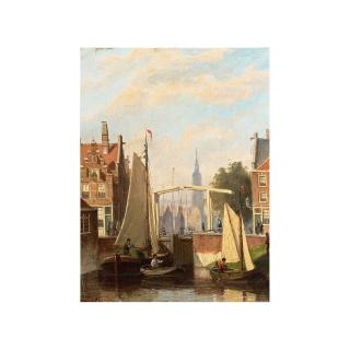 Johannes Frederik Hulk Snr - Boats On A Canal In A Dutch Town