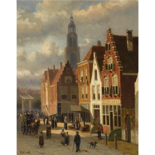 Johannes Frederik Hulk Snr - Many Figures In The Streets Of A Dutch Town