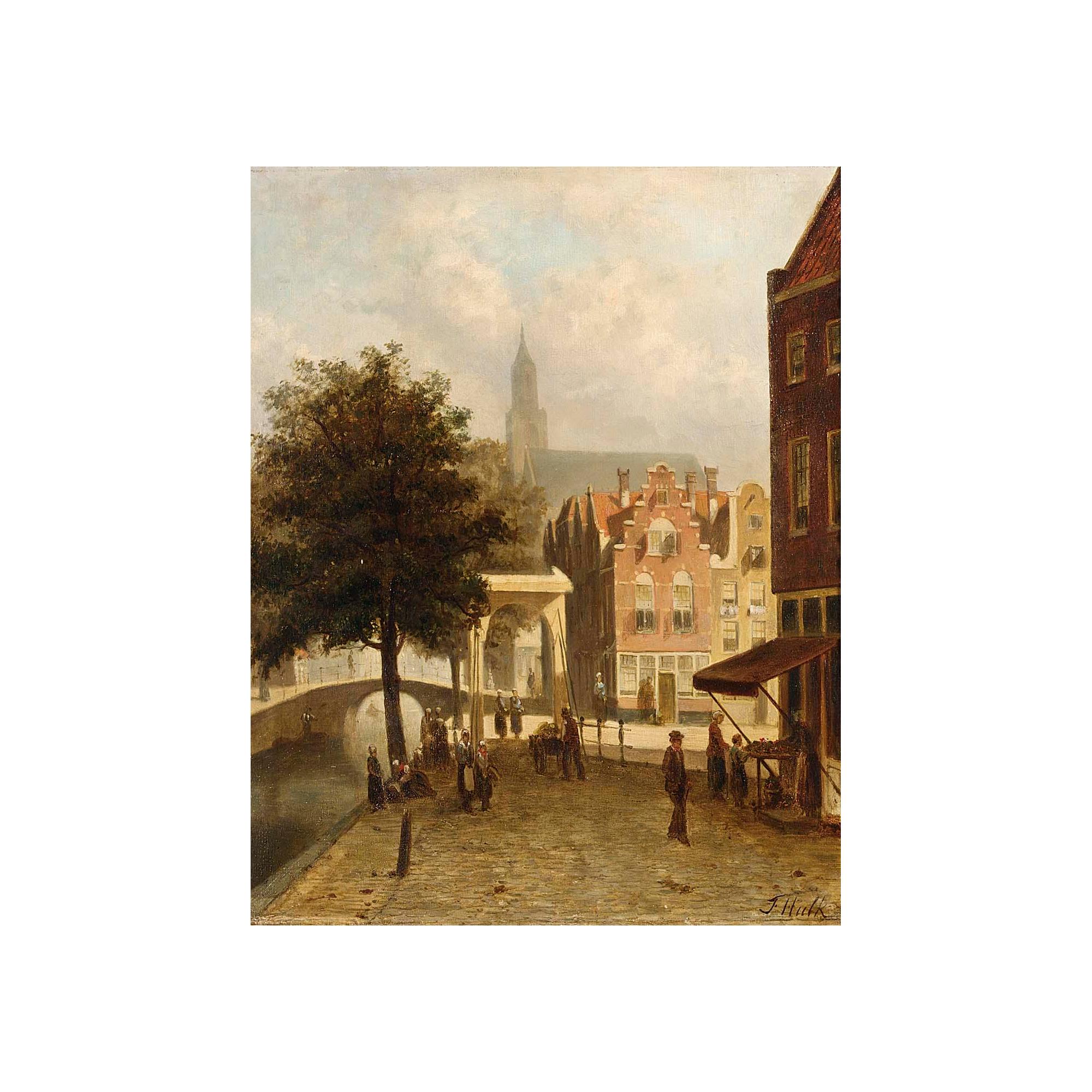 Johannes Frederik Hulk Snr - Villagers In The Streets Of A Dutch Town