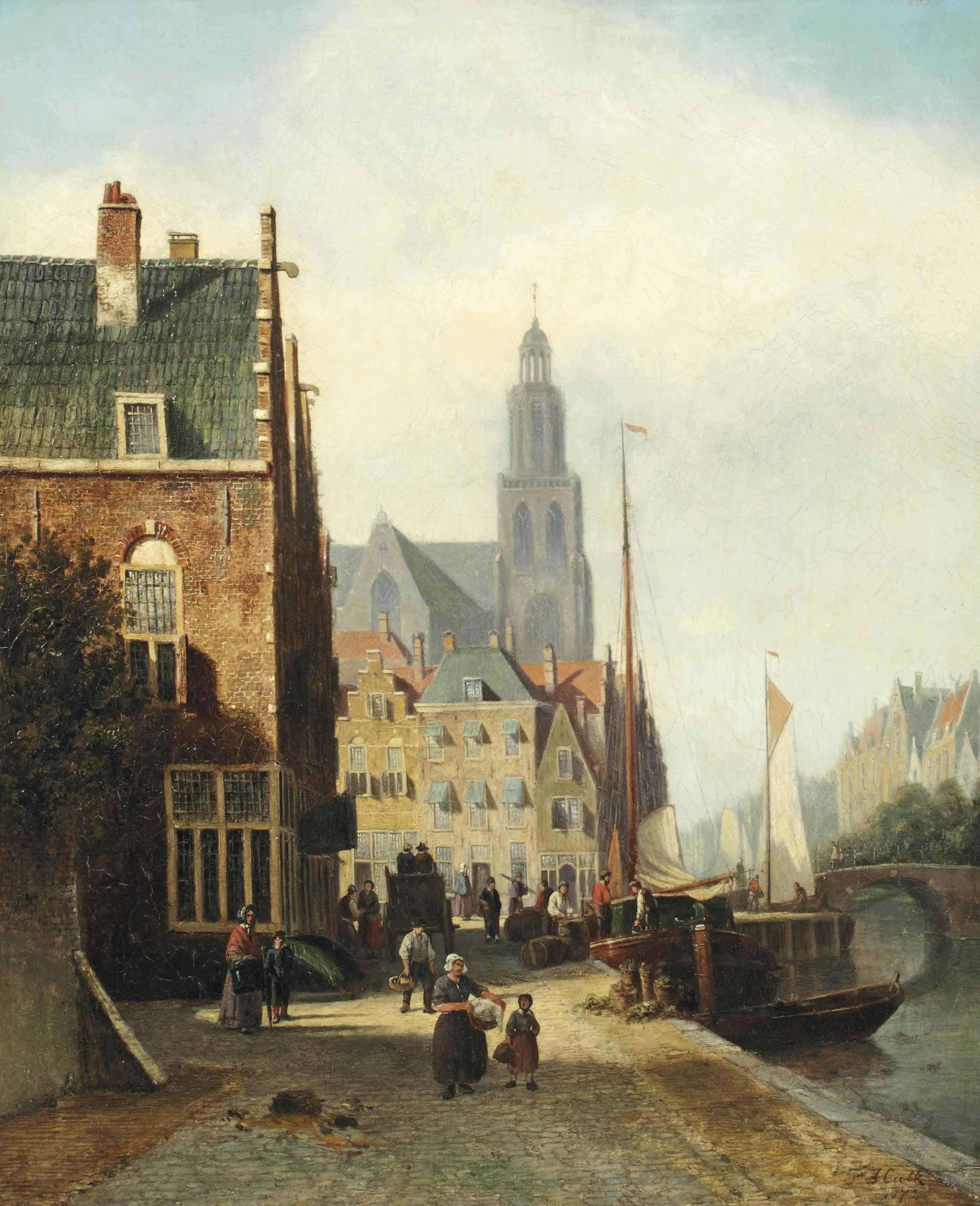 Johannes Frederik Hulk - Daily Activities On A Quay In A Dutch Town